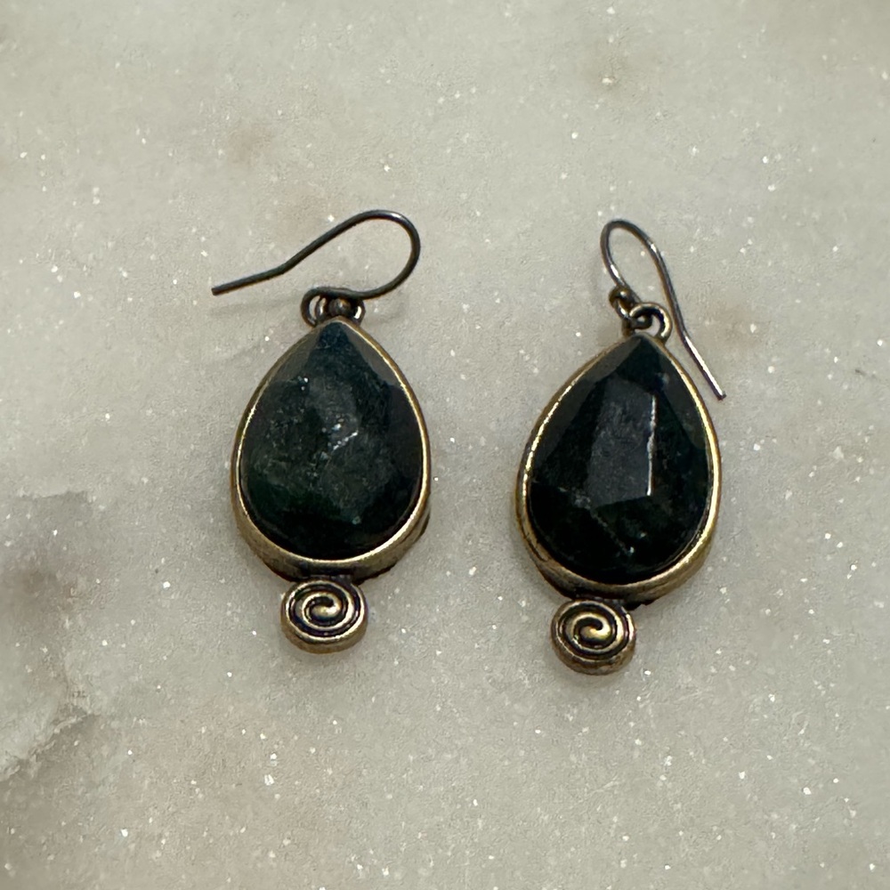 Lucky Brand Gold With Green Stone Teardrop Earrings